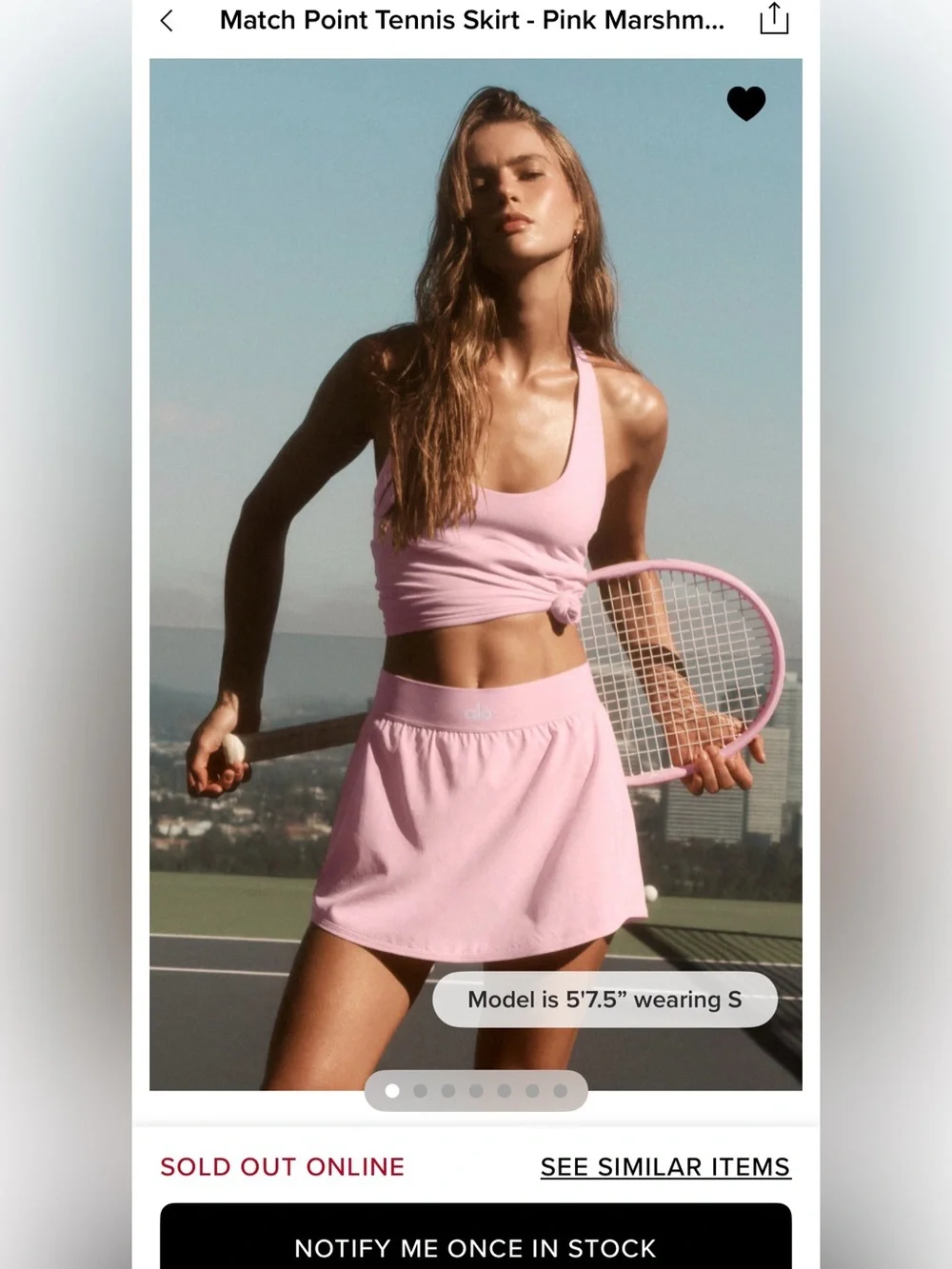 NWT ALO Yoga Pink Marshmallow Match Point Tennis Skirt XXS